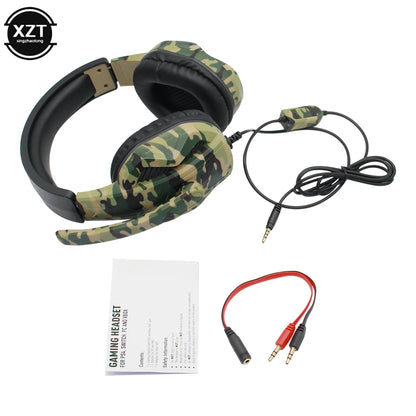 Camouflage Gaming Headset 3.5mm AUX Jack Wired Headphones