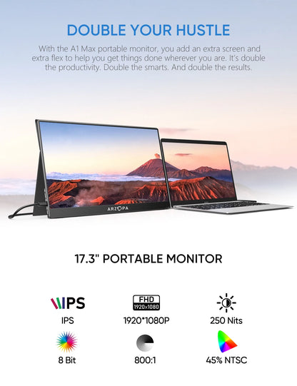 17.3" FHD Portable Monitor 1080p External Display