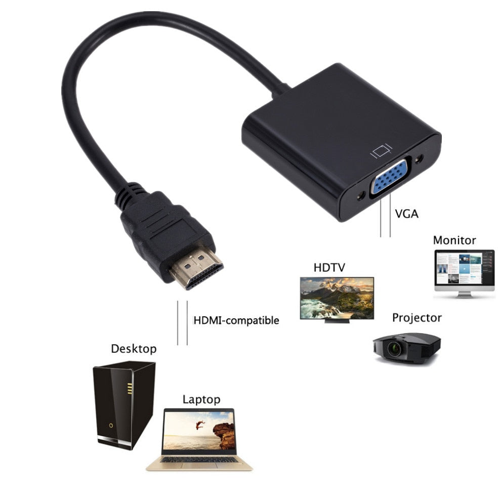 HD 1080P HDMI To VGA Converter HDMI Cable With Audio Power Supply