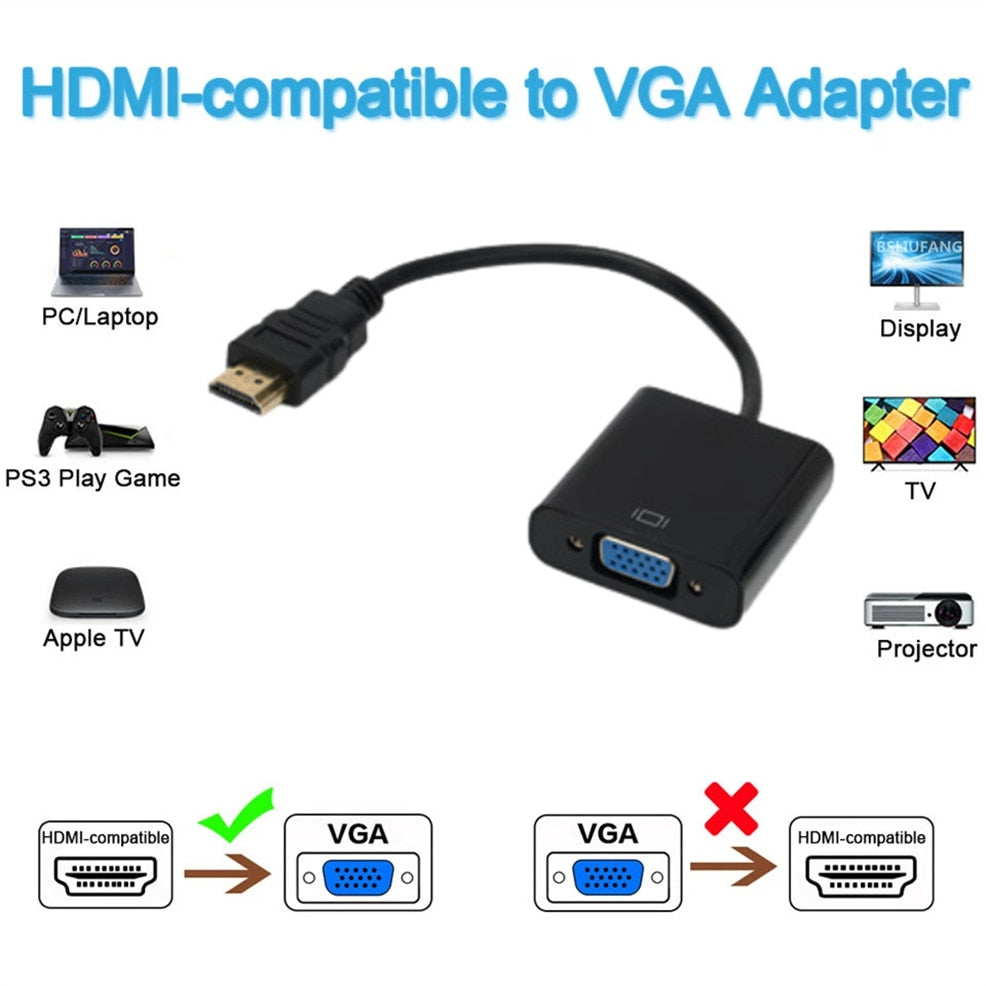 HD 1080P HDMI To VGA Converter HDMI Cable With Audio Power Supply