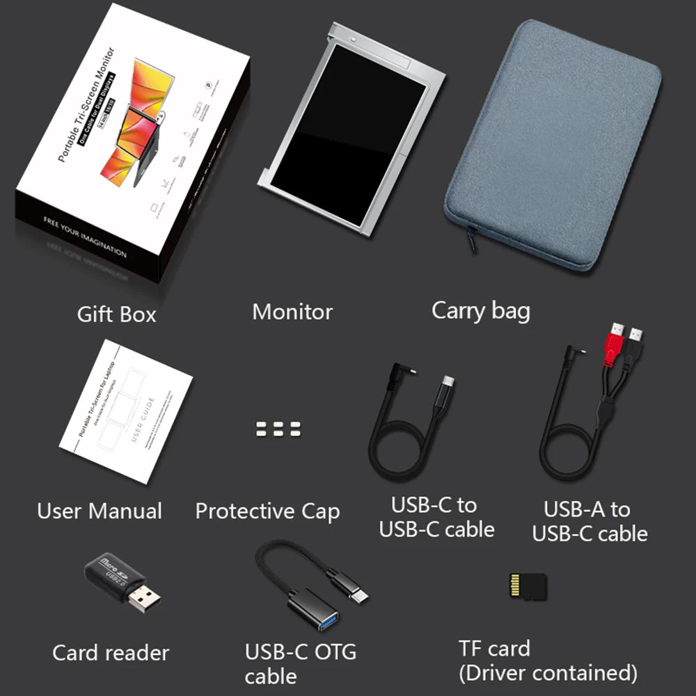 14 inches/13.3in Laptop Expansion Screen FHD Portable Tri-screen Monitor