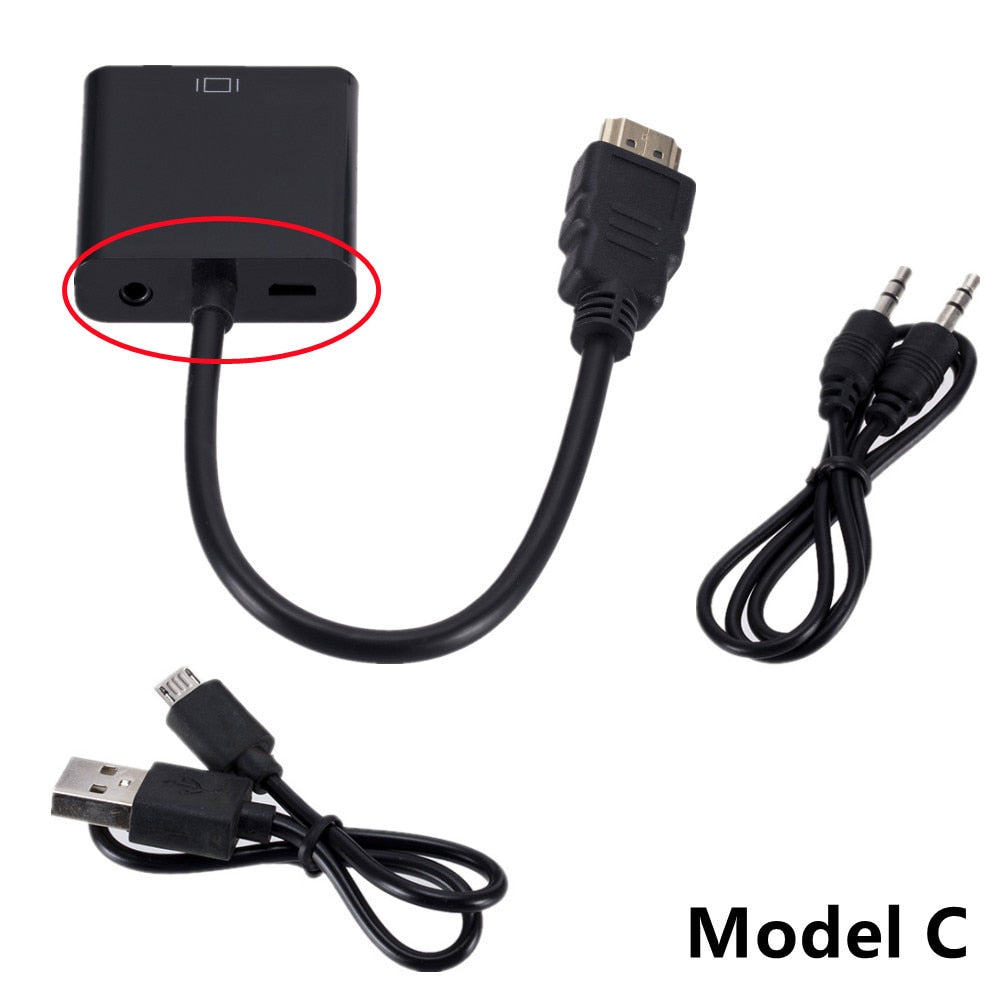 HD 1080P HDMI To VGA Converter HDMI Cable With Audio Power Supply