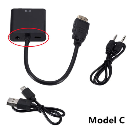 HD 1080P HDMI To VGA Converter HDMI Cable With Audio Power Supply